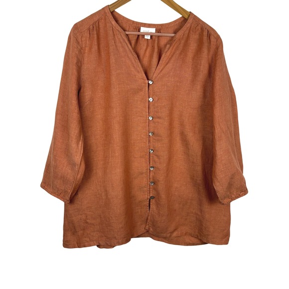 Pure Jill Linen Tops - Pure Jill Linen Women ¾ sleeve Linen Peasant Blouse Top Sz M Oversize Lagenlook
